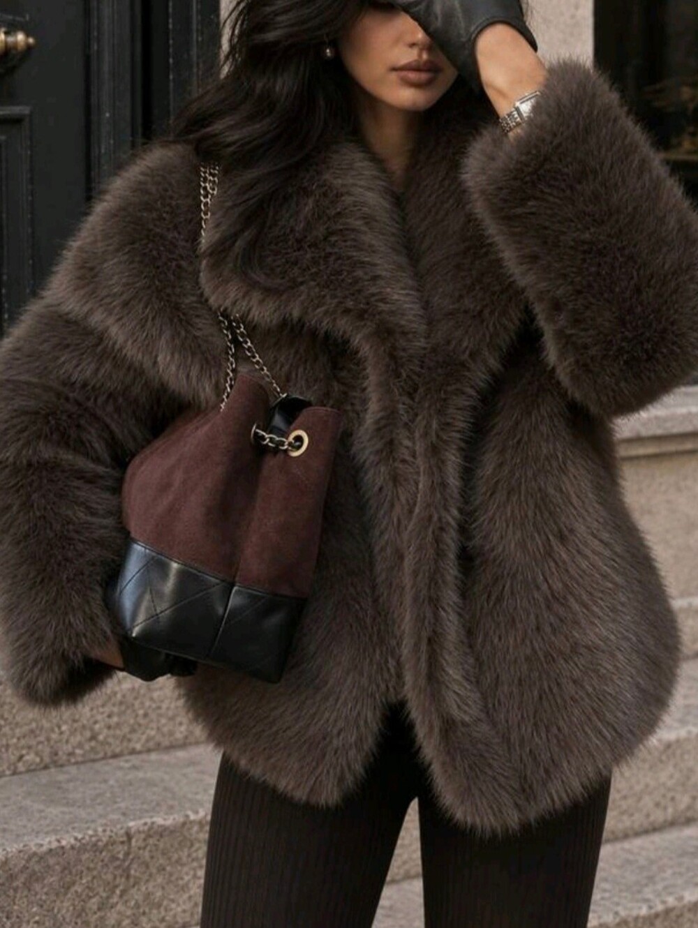 Women's Faux Fur Elegant Jacket, Casual Luxury Solid Color Coat, Warm Loose Wome